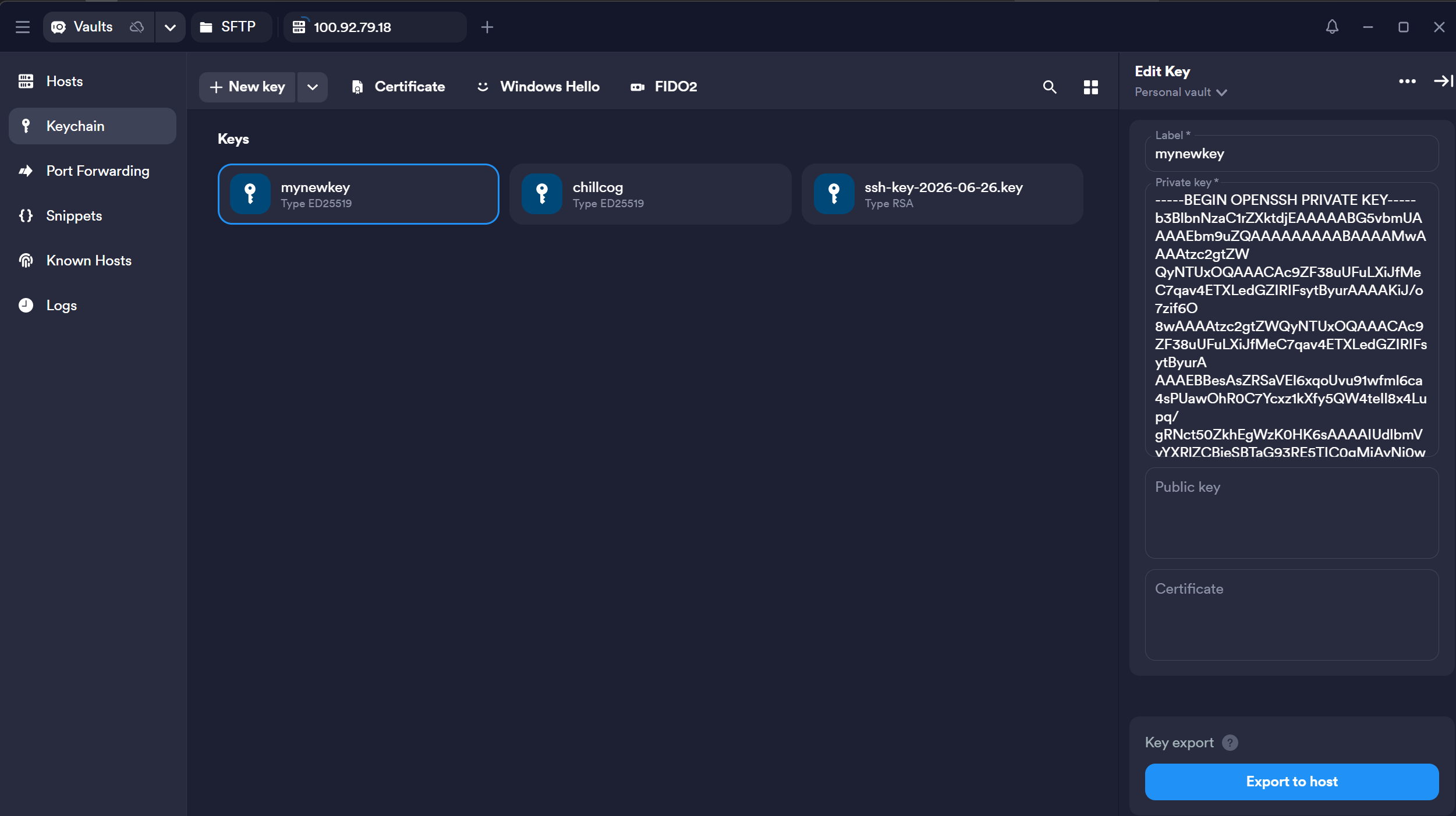 termius key creation screenshot