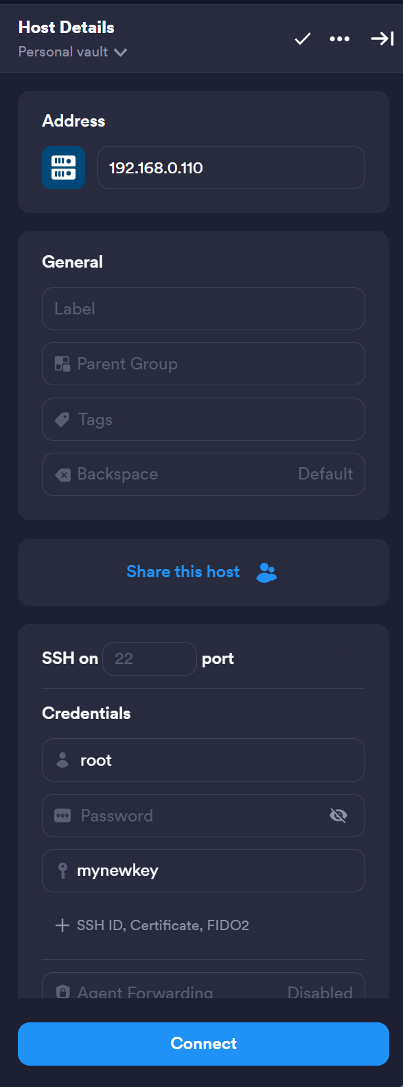 termius host details screenshot